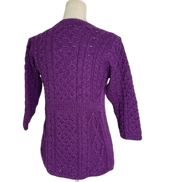 Kilronan Irish 100% Wool Cable Knit Cardigan Purple Size XS - Picture 5 of 11